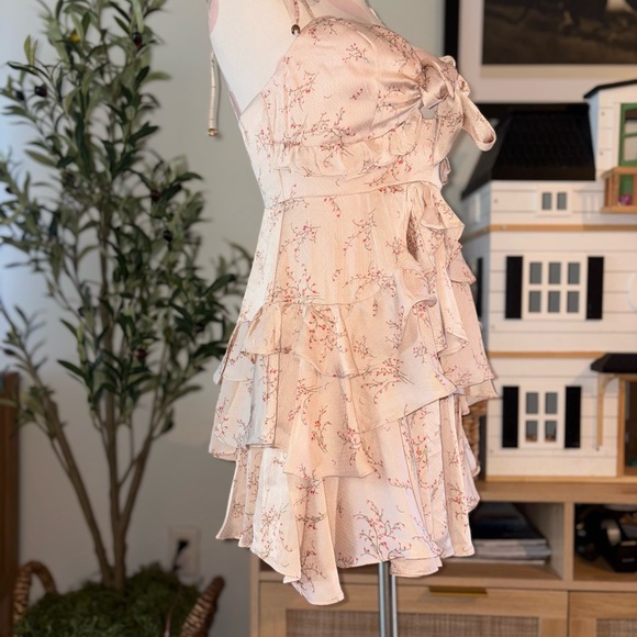 Saints + Secrets Champagne Floral Ruffled Mini Dress - Size Large NWT - Picture 5 of 8